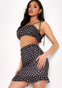 Rayna Black Polka Dot Strappy Tie Up Crop Top^Missy Empire Hot