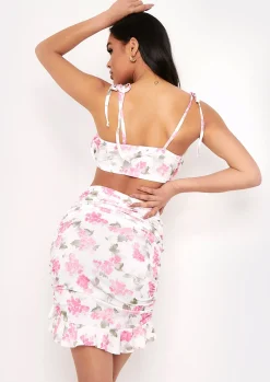 Rayna Pink Floral Ruched Bandeau Top^Missy Empire Cheap