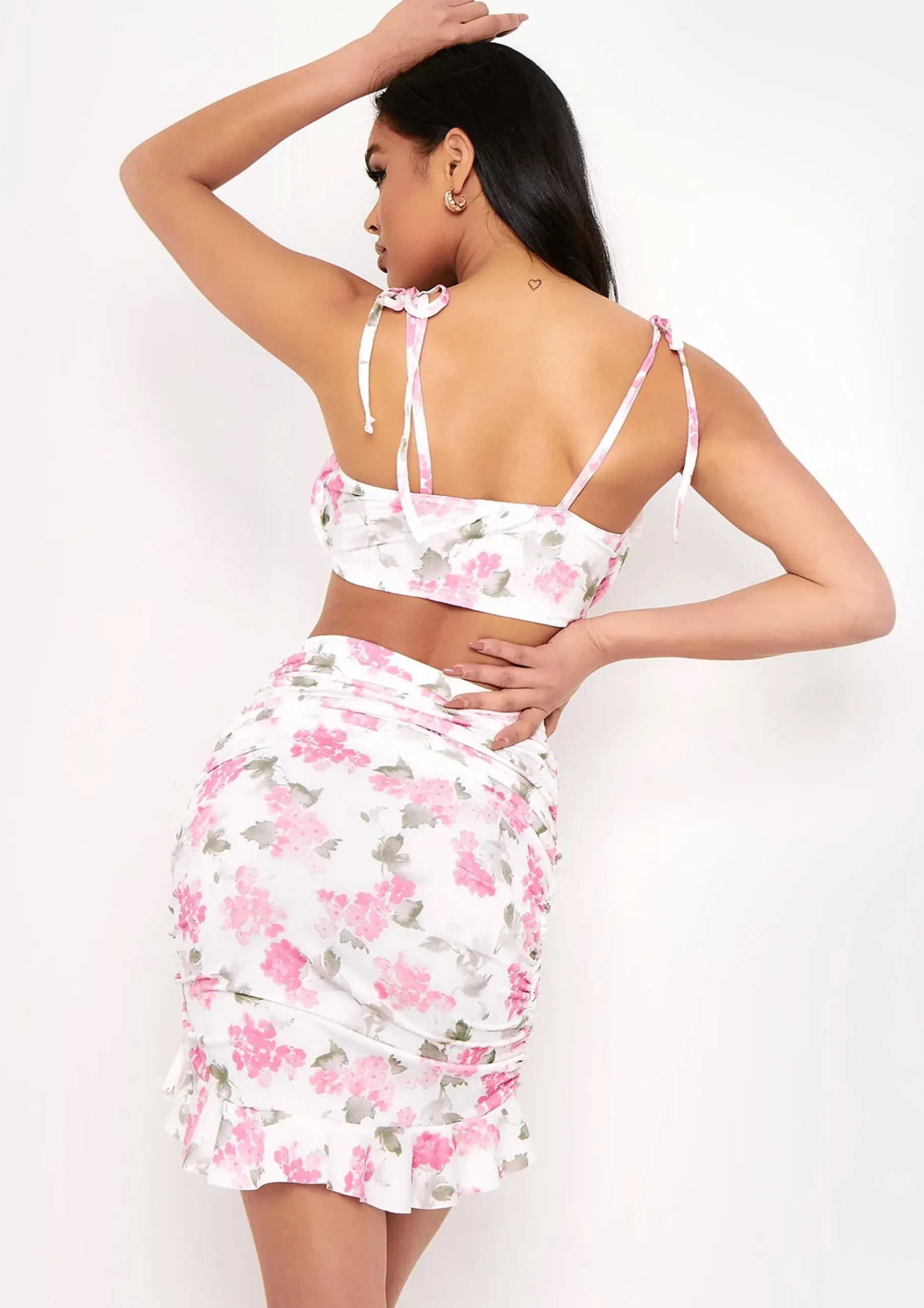 Rayna Pink Floral Ruched Bandeau Top^Missy Empire Cheap