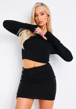 Rayne Black Knitted Long Sleeve Asymmetric Top^Missy Empire Store