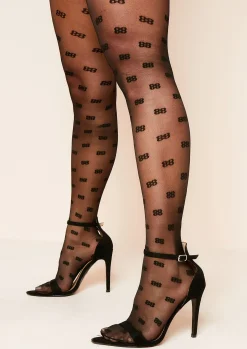 Outlet Reeya Black Patterned Print Tights Women Socks & Tights