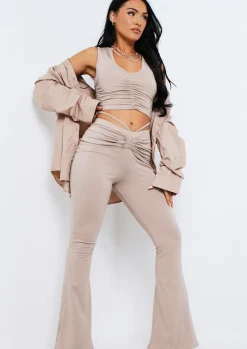Cheap Reeya Taupe Ruched Front Flared Trousers Women Trousers