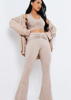 Cheap Reeya Taupe Ruched Front Flared Trousers Women Trousers