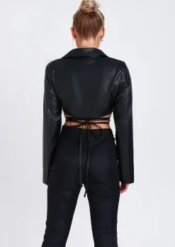 Reign Black Pu Cropped Tie Blazer^Missy Empire Best Sale