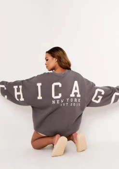 Cheap Remi Grey Chicago Oversized Sweatshirt Women Loungewear