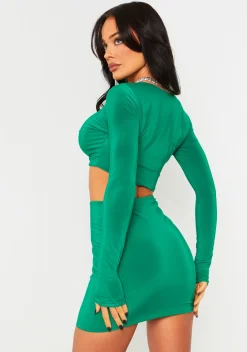 New Remi Green Double Layer Slinky Long Sleeve Ring Mini Dress Women Dresses