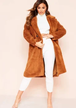 Remy Brown Faux Fur Midi Oversized Coat^Missy Empire Clearance
