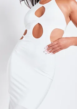 New Rhianna White Cut Out Chain Maxi Dress Women Dresses