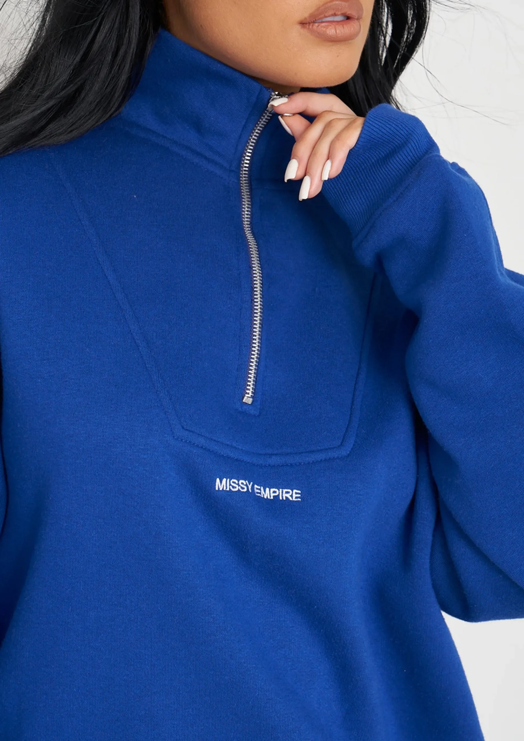 Online Rivka Cobalt Blue Embroidered Half Zip Oversized Sweatshirt Women Tracksuits
