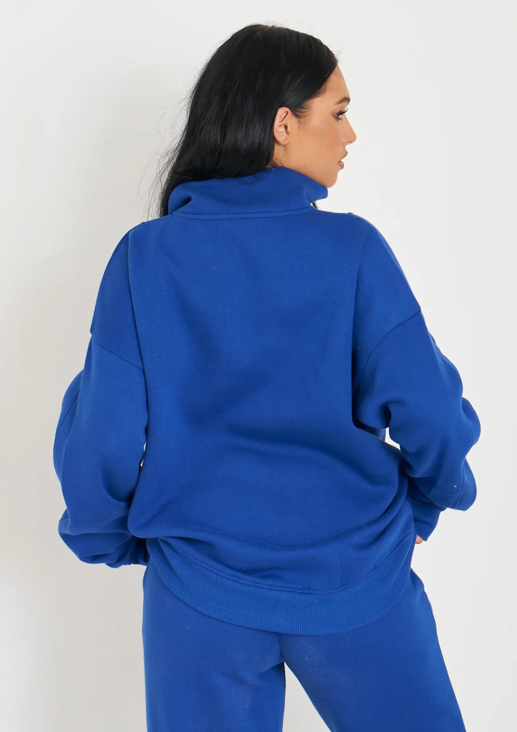 Online Rivka Cobalt Blue Embroidered Half Zip Oversized Sweatshirt Women Tracksuits