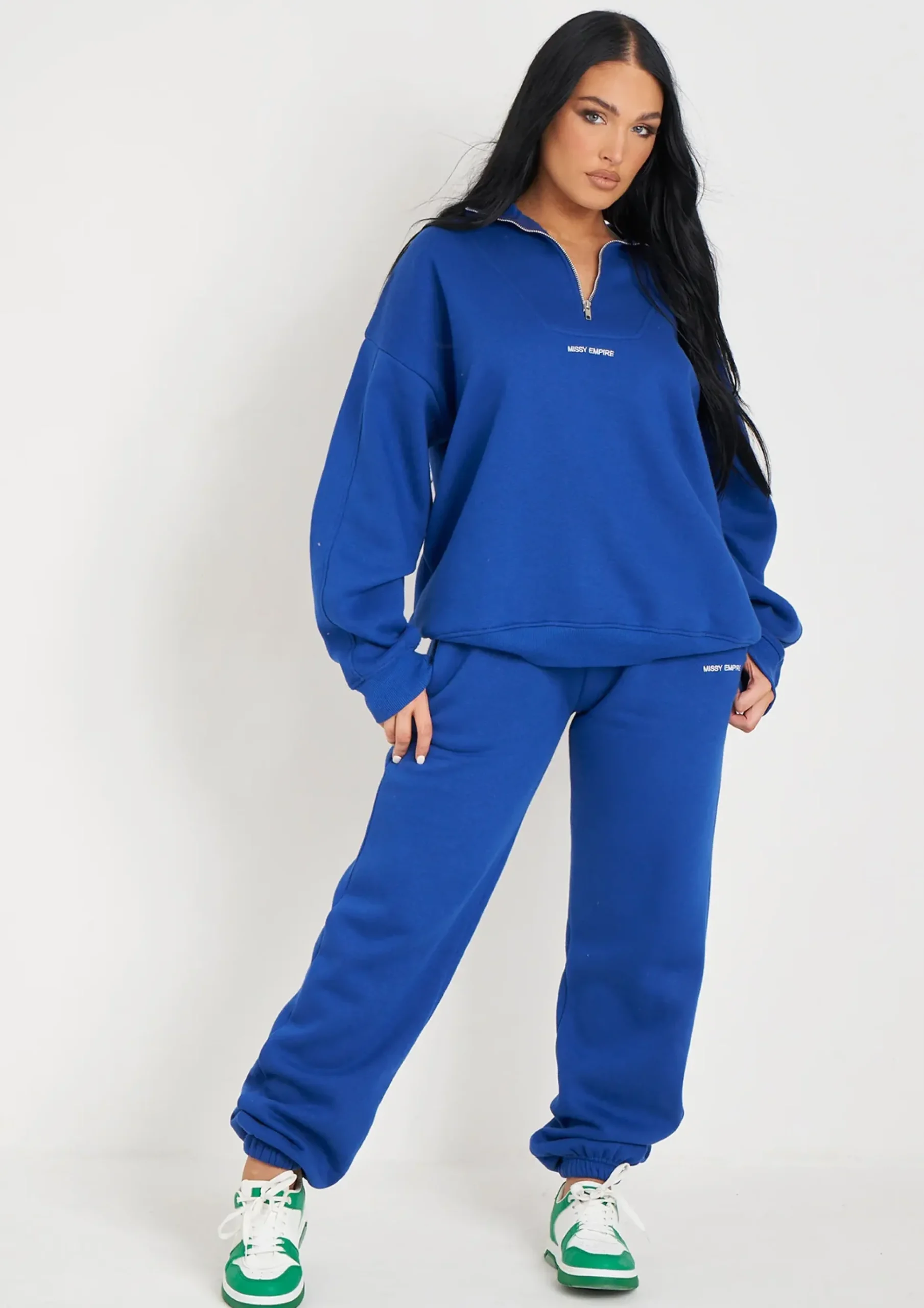 Online Rivka Cobalt Blue Embroidered Half Zip Oversized Sweatshirt Women Tracksuits