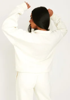 Clearance Rivka Cream Embroidered Half Zip Oversized Sweatshirt Women Tracksuits