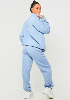 Hot Rivka Pastel Blue Embroidered Half Zip Oversized Sweatshirt Women Tracksuits