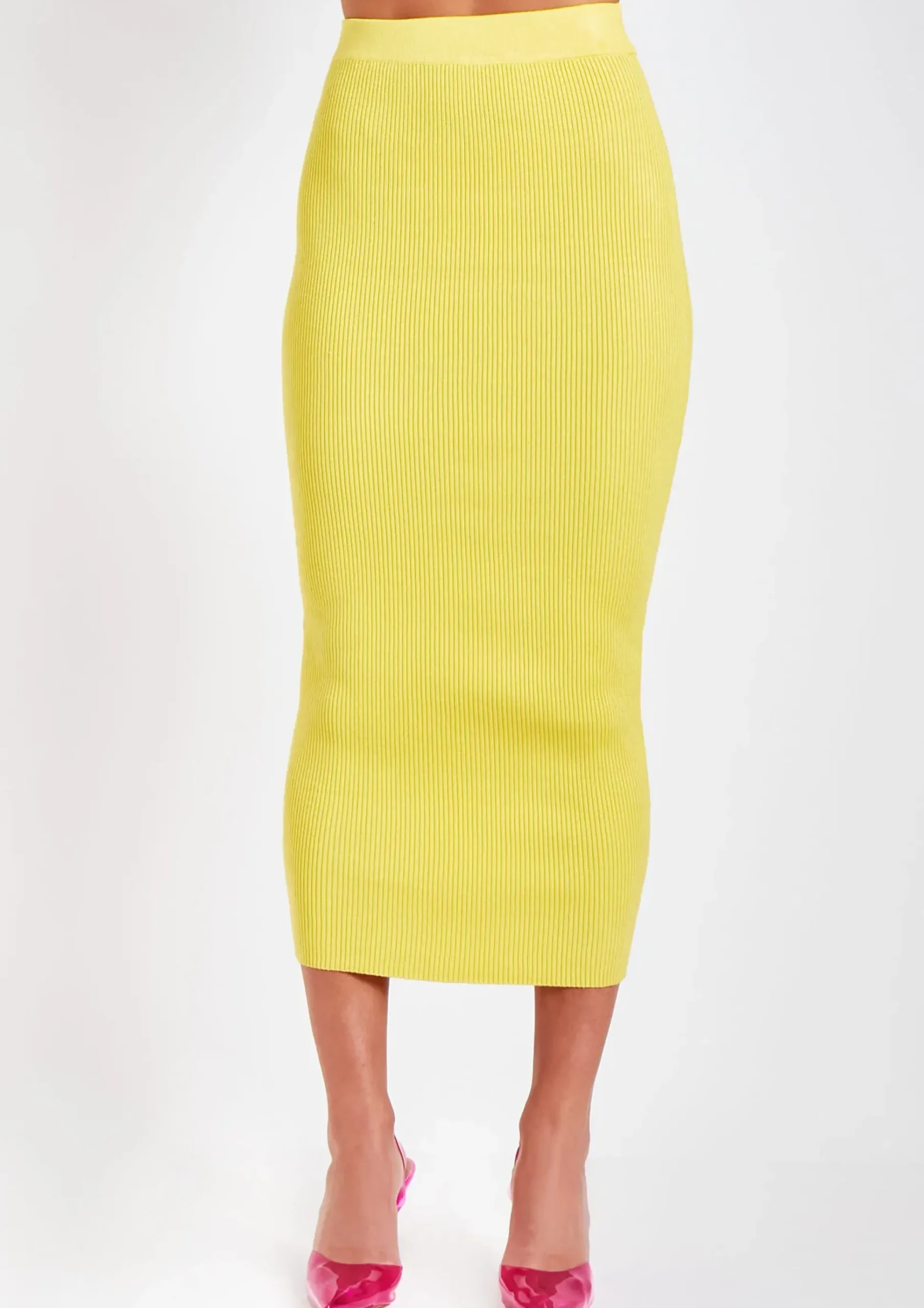 Robyn Yellow Rib Knit Bralet And Midaxi Skirt Co-Ord Set^Missy Empire Fashion