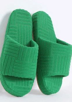 Hot Rochelle Green Terry Slides Women Sandals