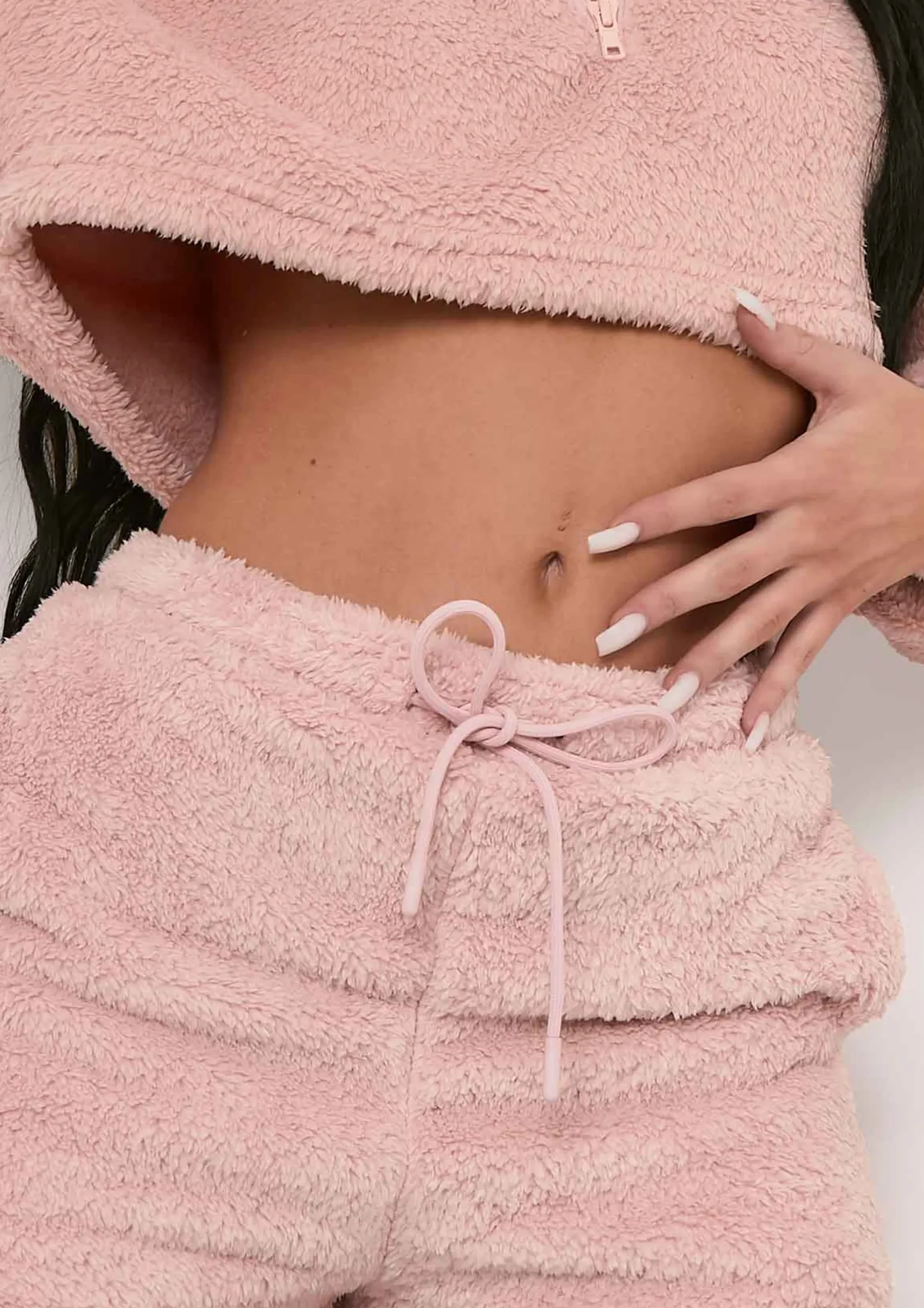 Shop Rose Pink Fluffy Teddy Drawstring Shorts Women Shorts