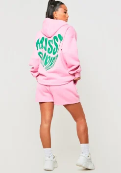 Best Roux Pink Heart Print Shorts Women Tracksuits