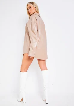 Roxanne Taupe Faux Leather Pocket Shirt^Missy Empire Shop