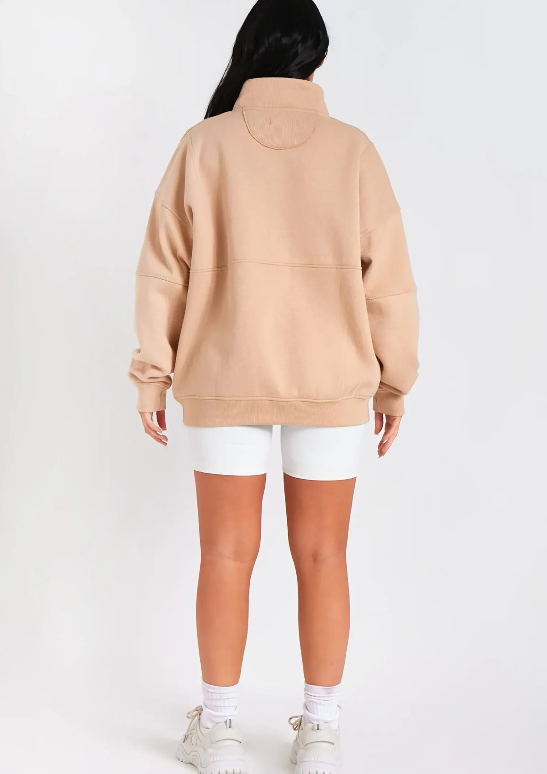 Roxy Beige Premium Ribbed Panelled Half Zip Sweatshirt^Missy Empire Hot