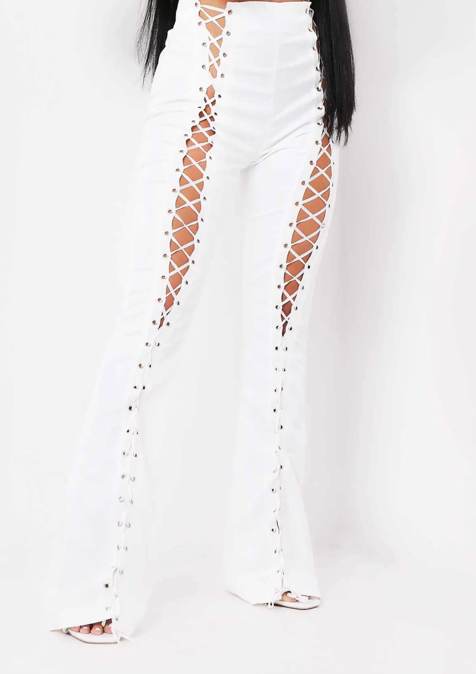 Sale Ruby Ivory Lace Up High Waisted Trousers Women Trousers