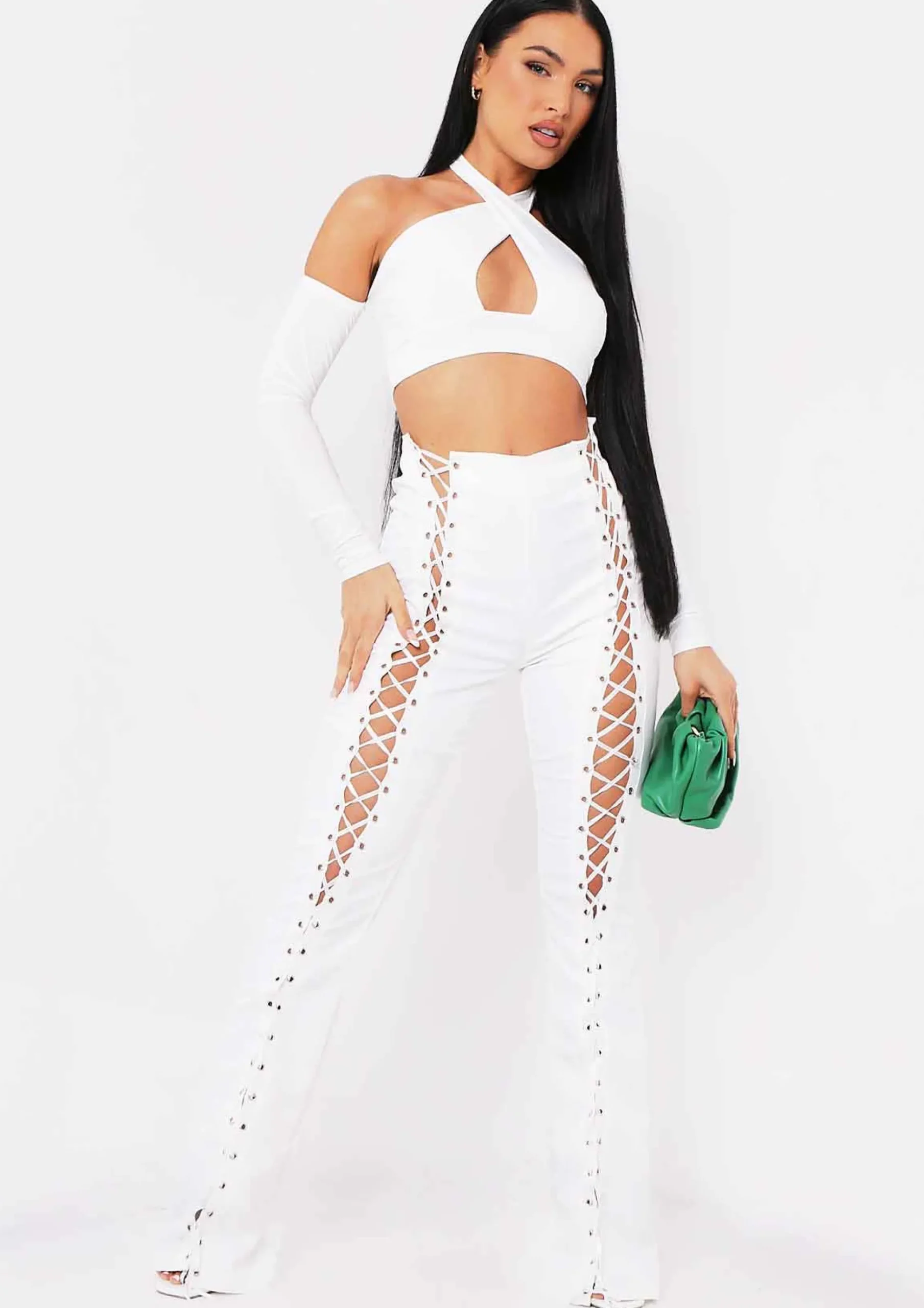 Sale Ruby Ivory Lace Up High Waisted Trousers Women Trousers