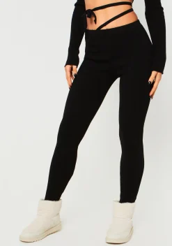 Fashion Sabella Black Tie Waist Leggings Women Leggings