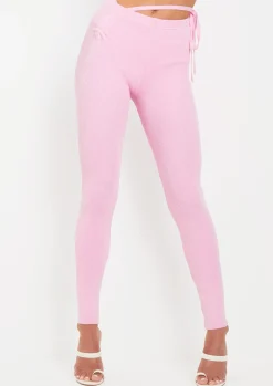 Store Sabella Pink Tie Waist Knit Leggings Women Leggings