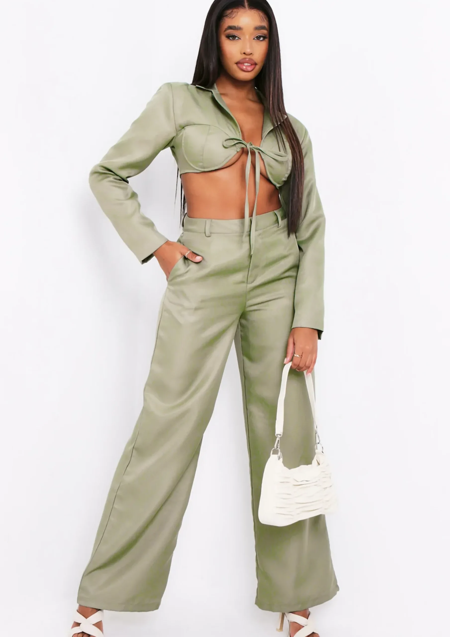 Online Sabrina Khaki High Waisted Trouser Co-Ord Women Trousers