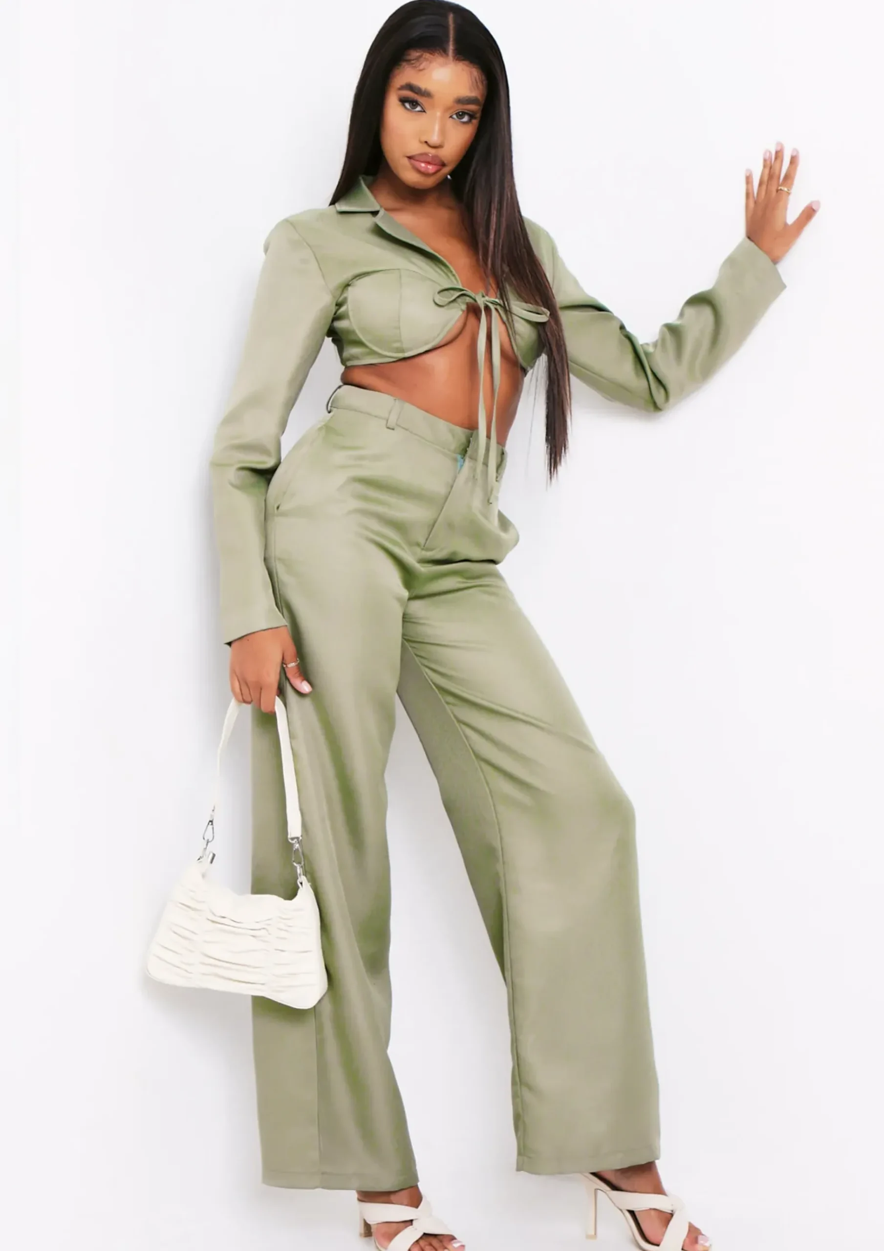 Online Sabrina Khaki High Waisted Trouser Co-Ord Women Trousers