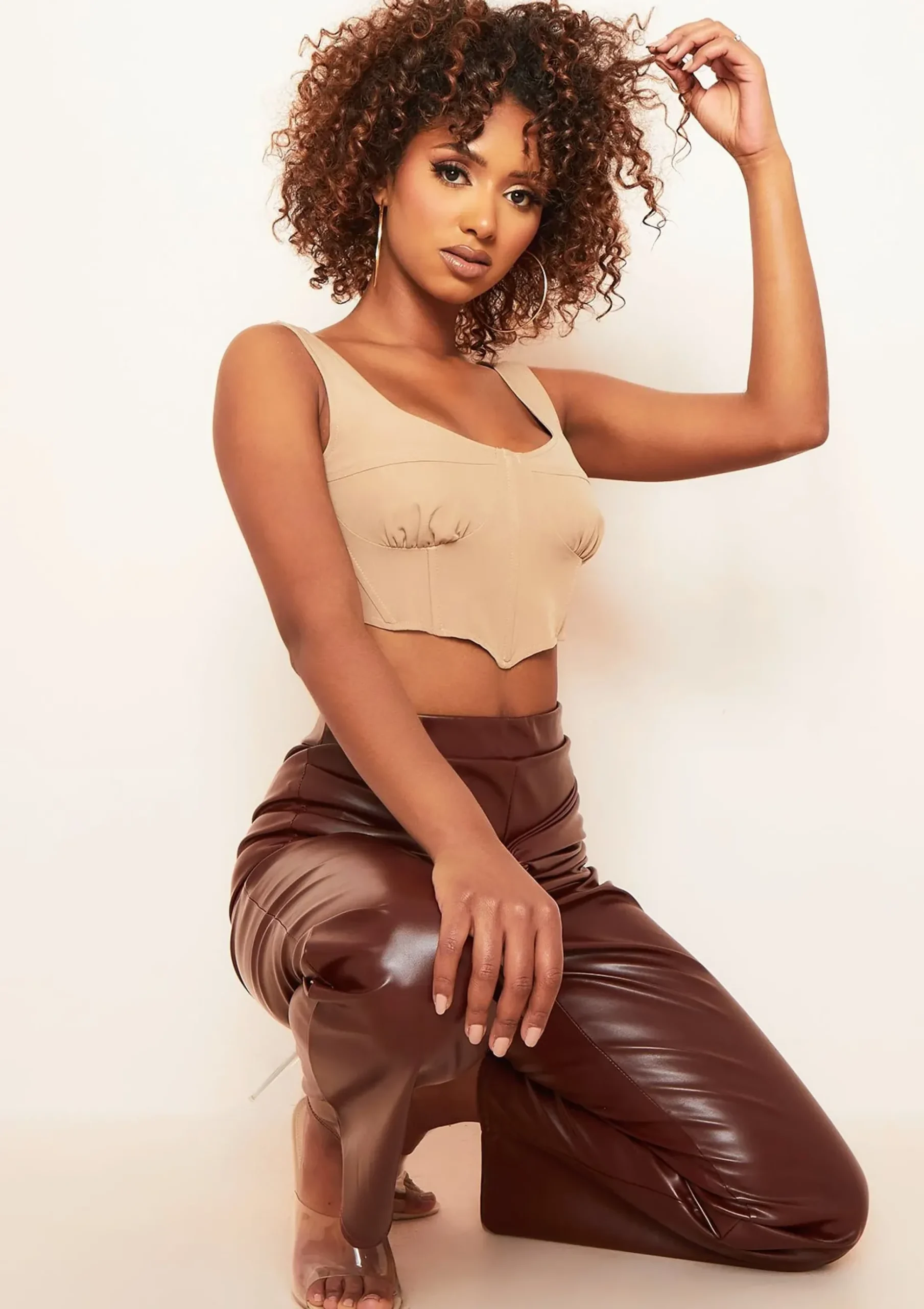Sabrina Beige Cup Detail Corset Crop Top^Missy Empire Clearance