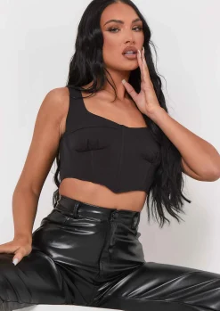 Sabrina Black Cup Detail Corset Crop Top^Missy Empire Online