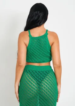 Saffiyah Green Crochet Knit Beach Crop Top And Midi Skirt Set^Missy Empire Fashion
