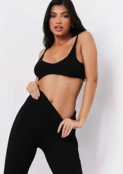 Saffron Black Knitted Rib Plunge Bralet^Missy Empire Hot