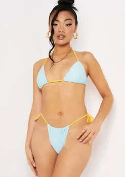 Saffron Blue Yellow Contrast Strap Triangle Bikini Top^Missy Empire Hot
