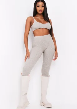 Saffron Oat Knitted Rib Plunge Bralet^Missy Empire Cheap