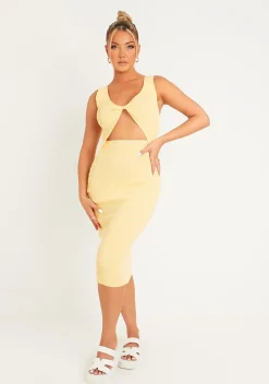 Fashion Safiyah Lemon Twist Cut Out Knitted Midi Dress Women Dresses