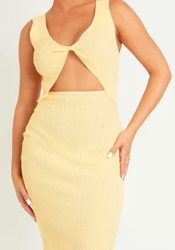 Fashion Safiyah Lemon Twist Cut Out Knitted Midi Dress Women Dresses