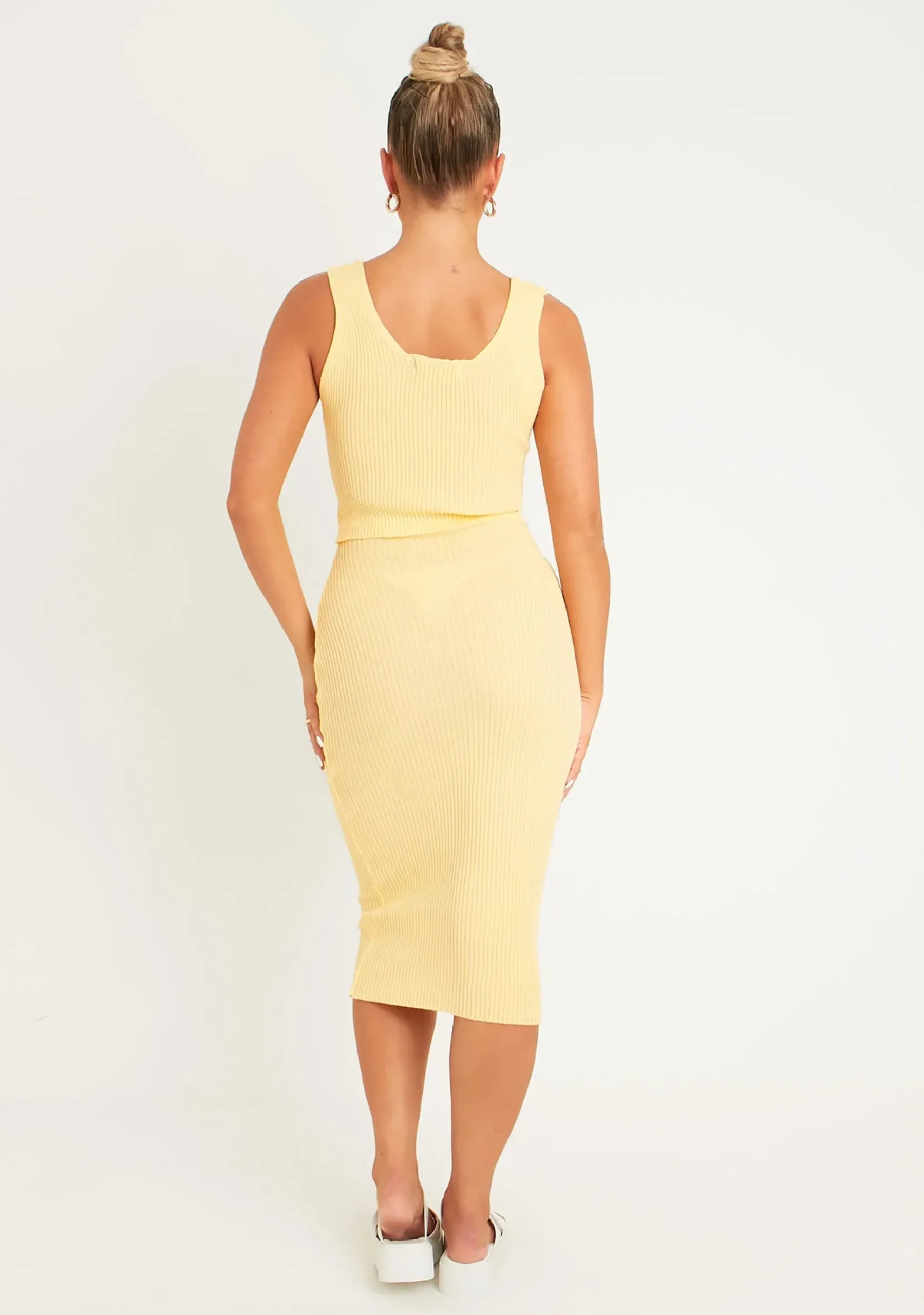 Fashion Safiyah Lemon Twist Cut Out Knitted Midi Dress Women Dresses
