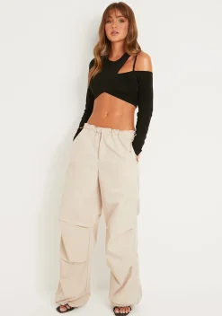 Fashion Samantha Beige Parachute Cargo Pants Women Trousers