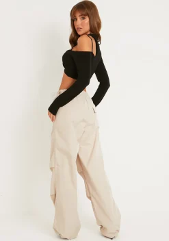 Fashion Samantha Beige Parachute Cargo Pants Women Trousers