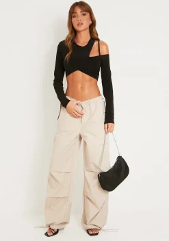 Fashion Samantha Beige Parachute Cargo Pants Women Trousers