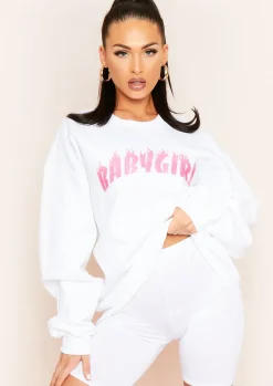 Best Sale Sancia White Babygirl Slogan Oversized Sweatshirt Women Loungewear