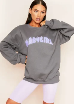 Sancia Charcoal Babygirl Slogan Oversized Sweatshirt^Missy Empire New