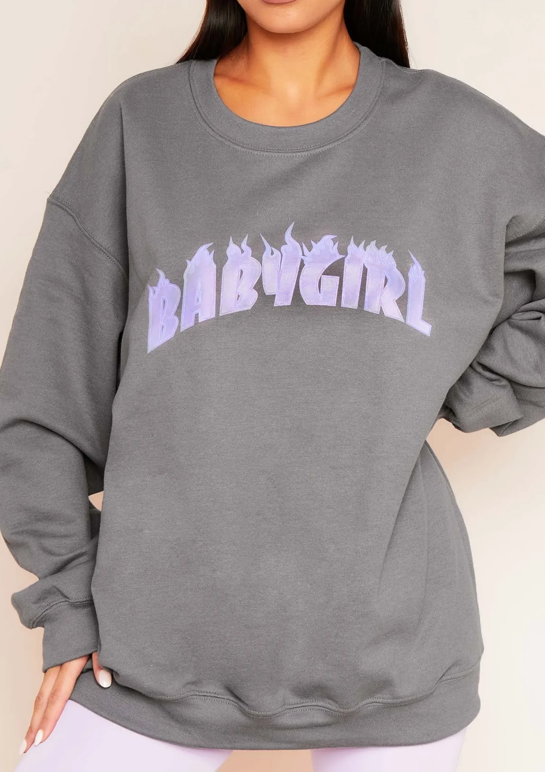Sancia Charcoal Babygirl Slogan Oversized Sweatshirt^Missy Empire New