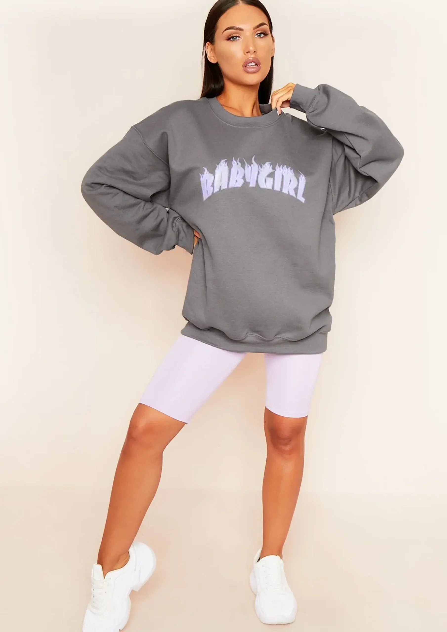 Sancia Charcoal Babygirl Slogan Oversized Sweatshirt^Missy Empire New