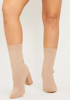 Store Sandra Beige Chunky Heel Sock Boots Women Boots