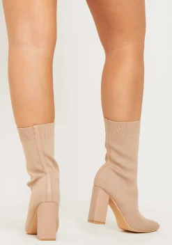 Store Sandra Beige Chunky Heel Sock Boots Women Boots