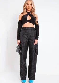 Saoirse Black Cross Halter Neck Top With Sleeves^Missy Empire Flash Sale