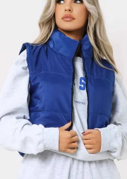 Sapphire Cobalt Blue Cropped Puffer Gilet^Missy Empire New