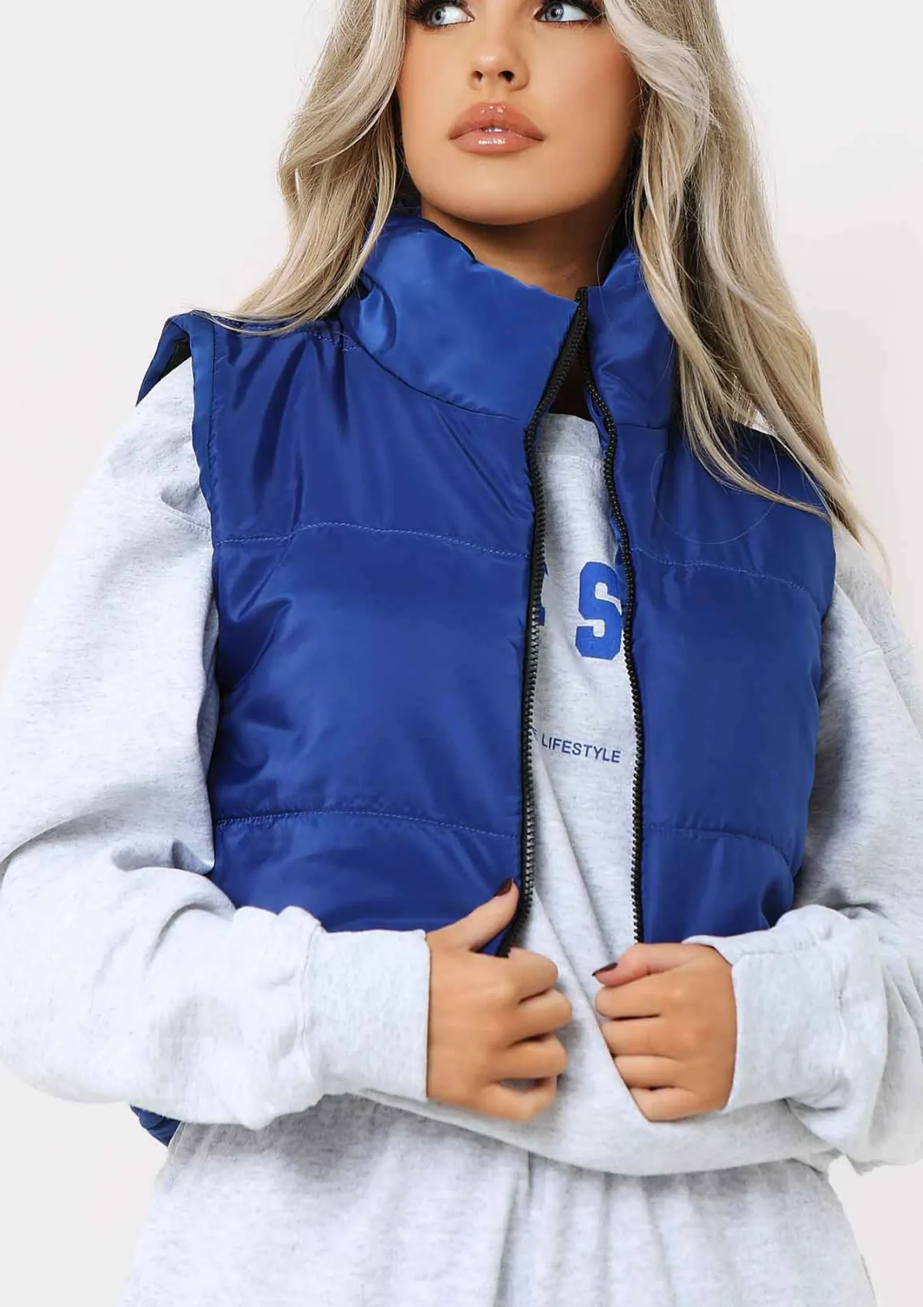 Sapphire Cobalt Blue Cropped Puffer Gilet^Missy Empire New